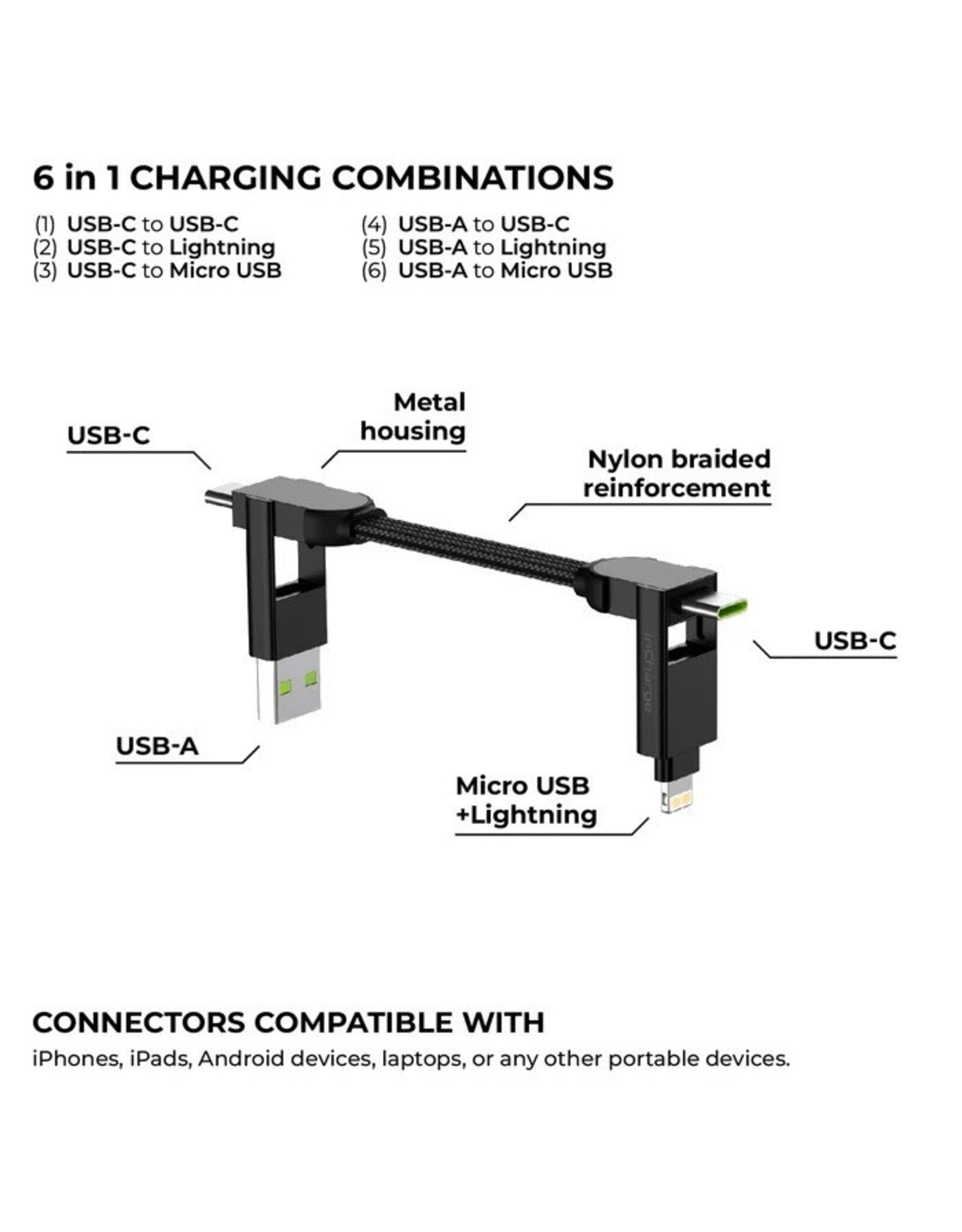 Rolling Square Rolling Square inCharge X 100W 6-in-1 Keyring Cable - Lava Black