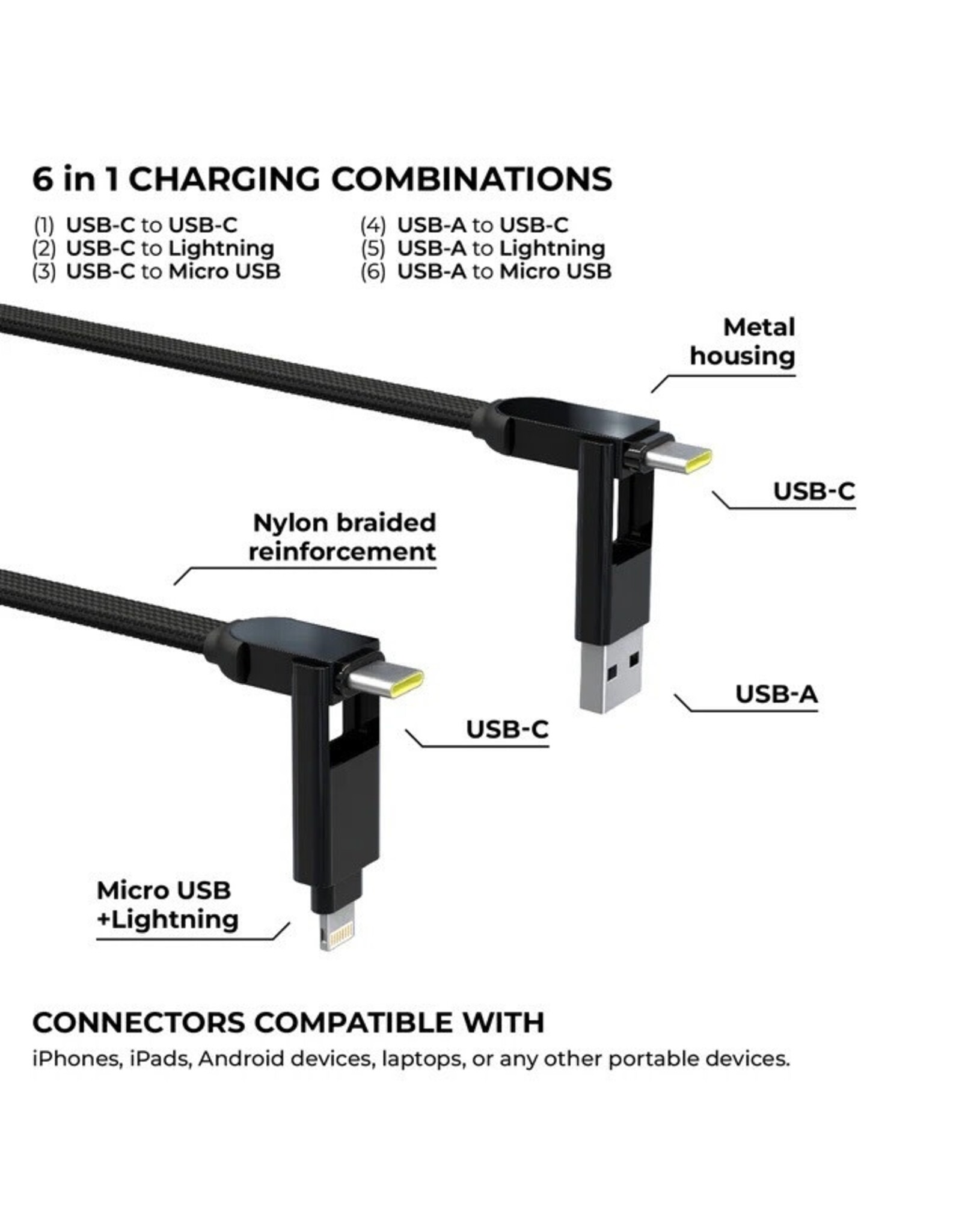 Rolling Square Rolling Square inCharge XL 100W 6-in-1 Travel Charging Cable - 2m - Urban Black