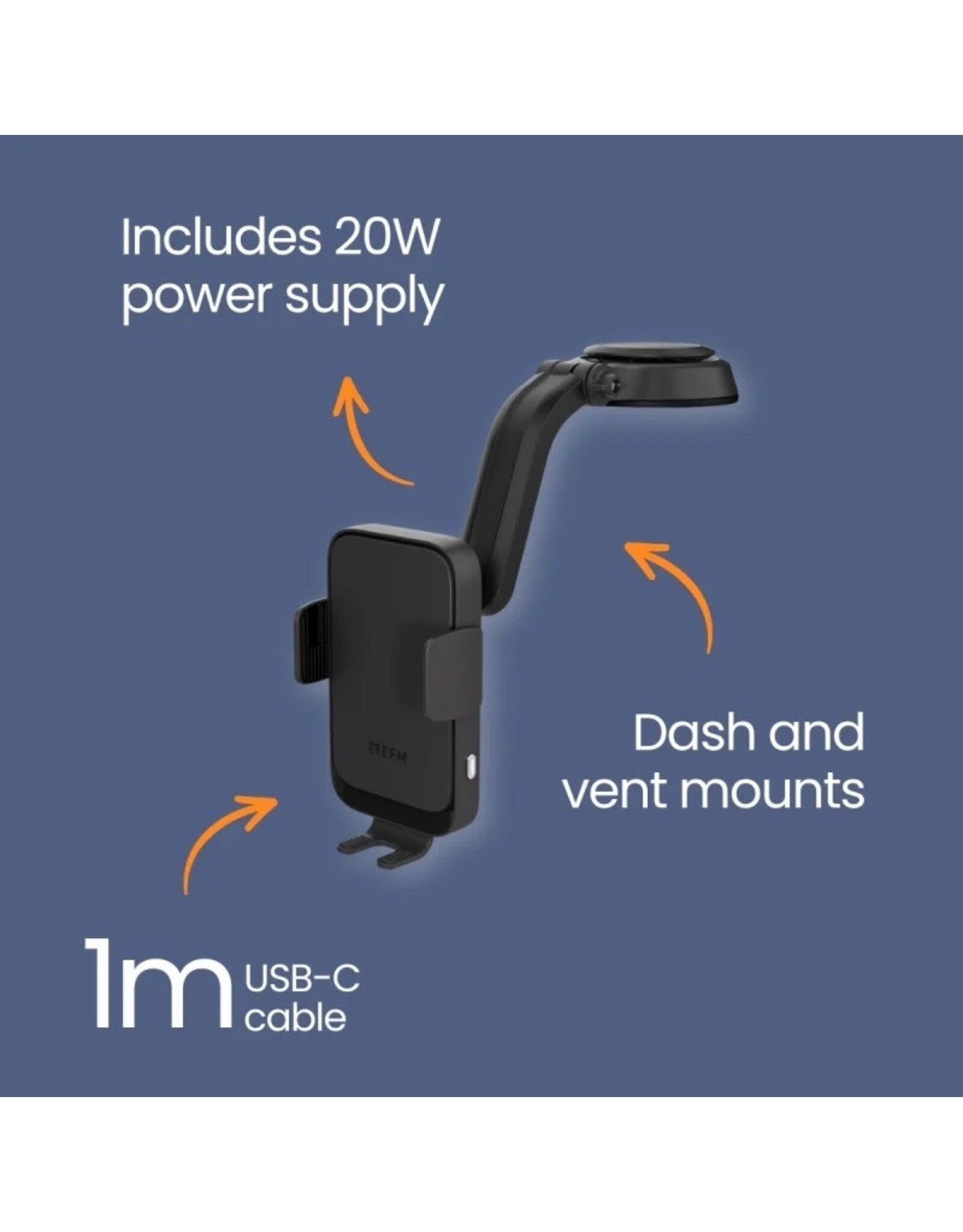 EFM EFM Dual-Coil Wireless Dash/Vent Mount Car Charger with 20W Car Charger
