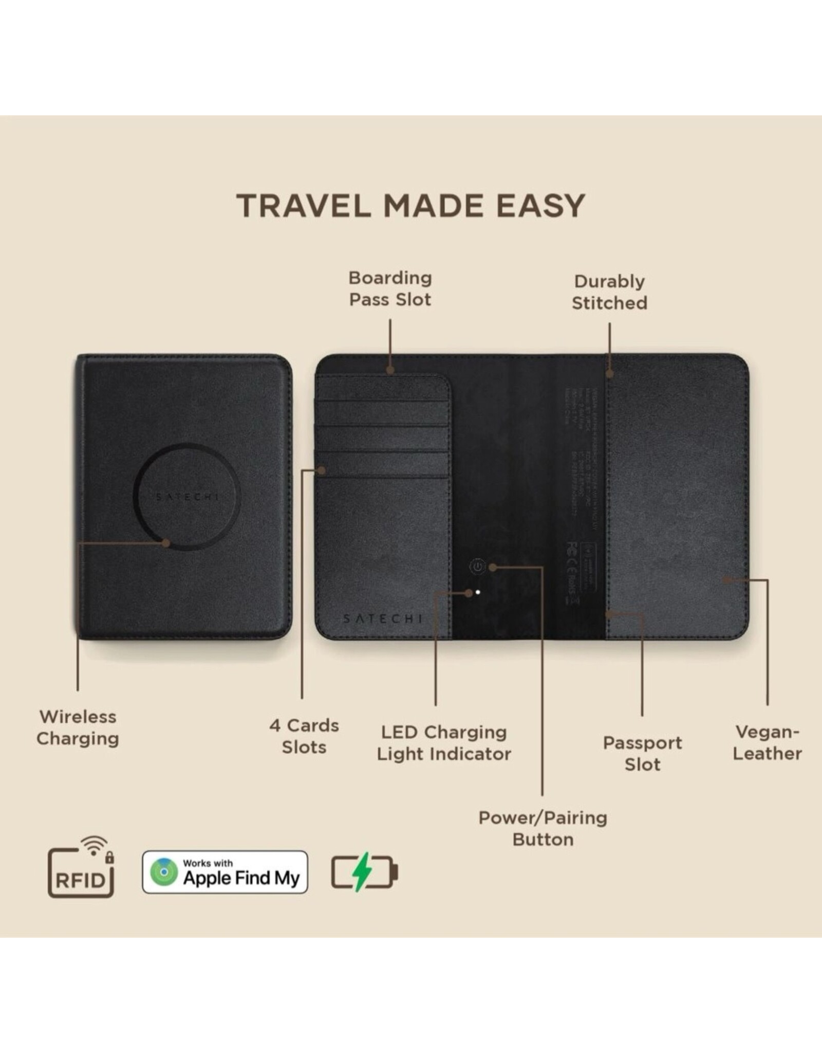 Satechi Satechi Vegan-Leather Passport Cover With Find My