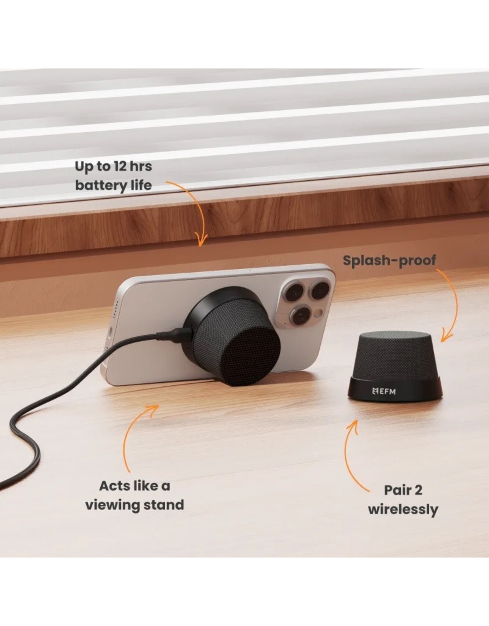 EFM EFM Cloudbreak Mag Pro Bluetooth Speaker with MagSafe Compatibility and 10W Wireless Charging - Charcoal
