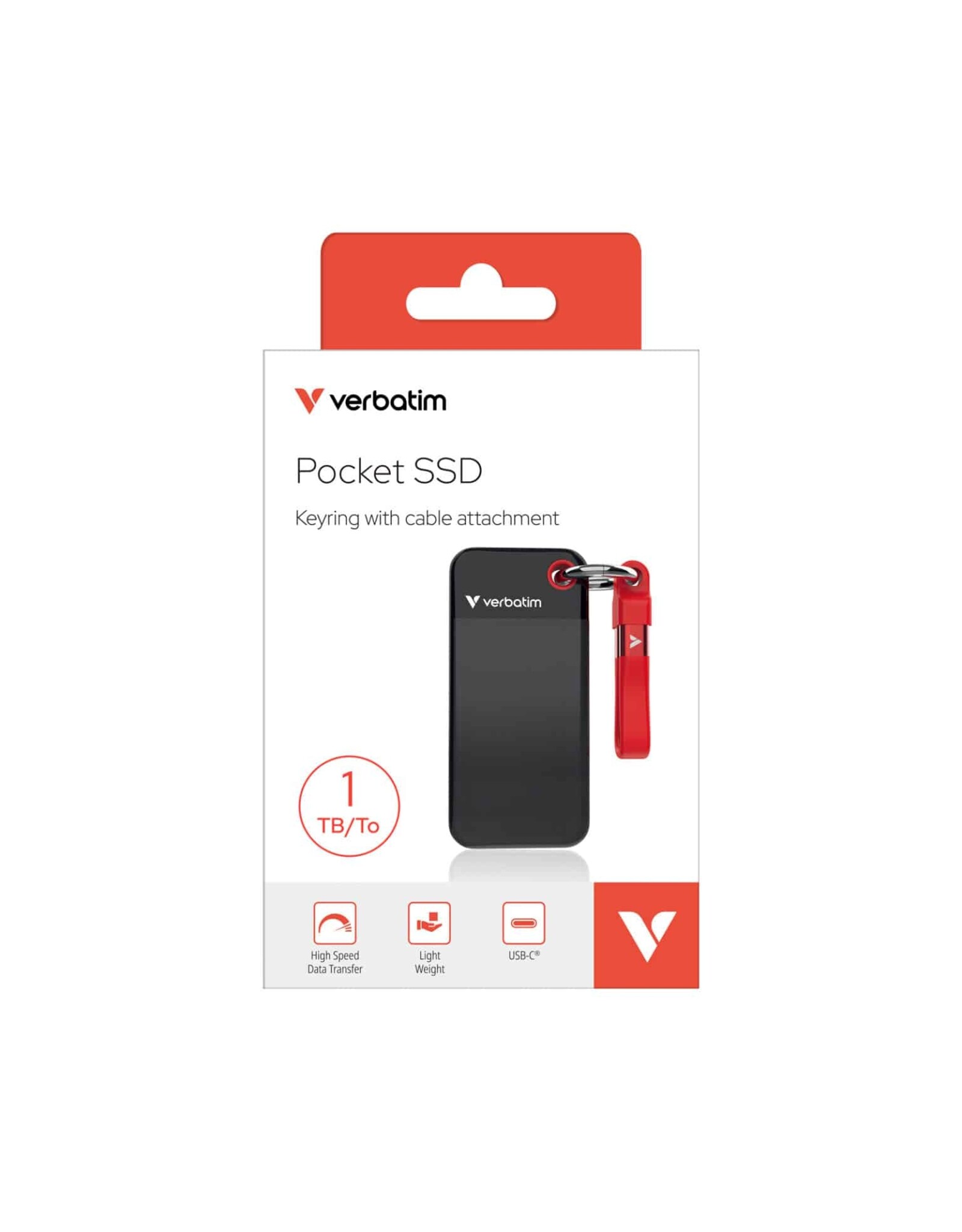 Verbatim Verbatim 1TB Pocket SSD USB 3.2 Gen 2. Compact, Rugged. Ultra Lightweight. (10Gbps) up to 1,000 MB/s - Black/Red