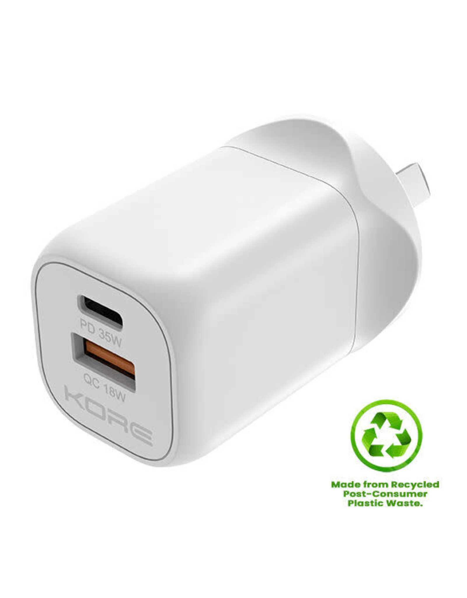 Kore Kore Wall Charger 35W GaN Dual USB-A & USB-C Port - White