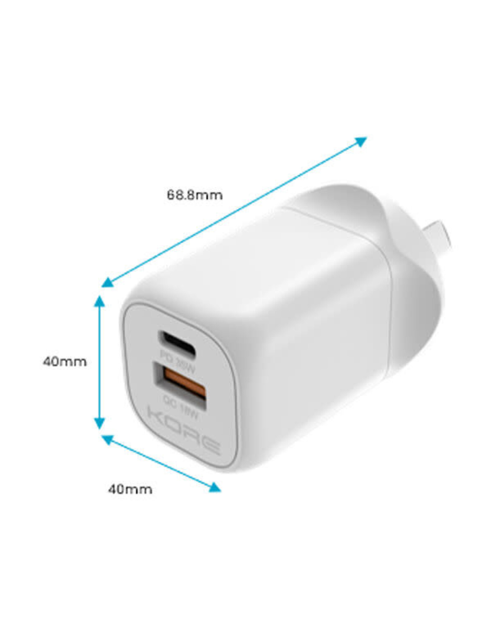 Kore Kore Wall Charger 35W GaN Dual USB-A & USB-C Port - White