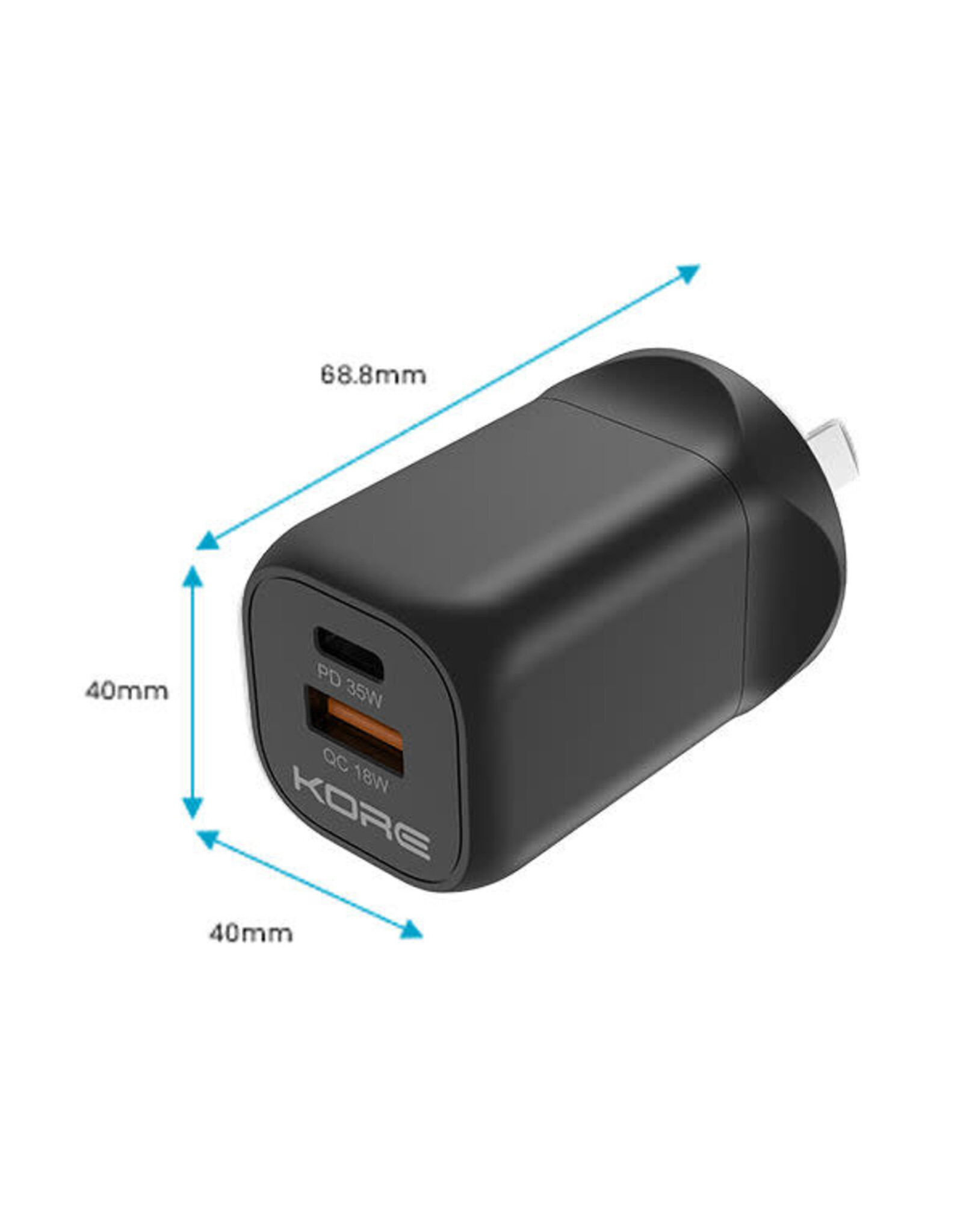 Kore Kore Wall Charger 35W GaN Dual USB-A & USB-C Port - Black
