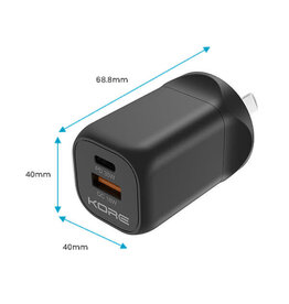 Kore Kore Wall Charger 35W GaN Dual USB-A & USB-C Port - Black
