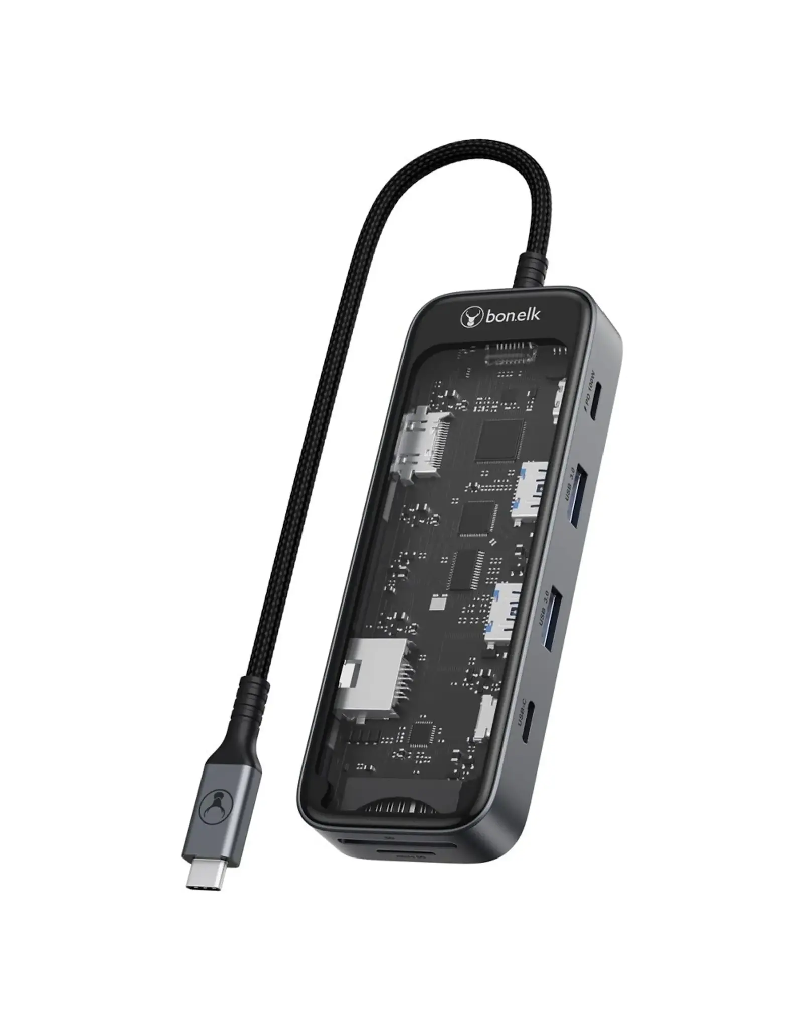 Bon.elk Bon.elk Vision Long-Life USB-C To 8-In-1 Multiport Hub - Clear