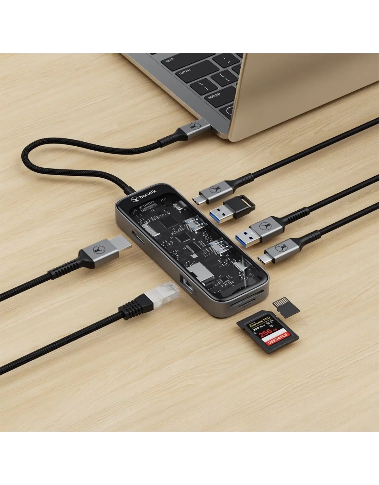 Bon.elk Bon.elk Vision Long-Life USB-C To 8-In-1 Multiport Hub - Clear