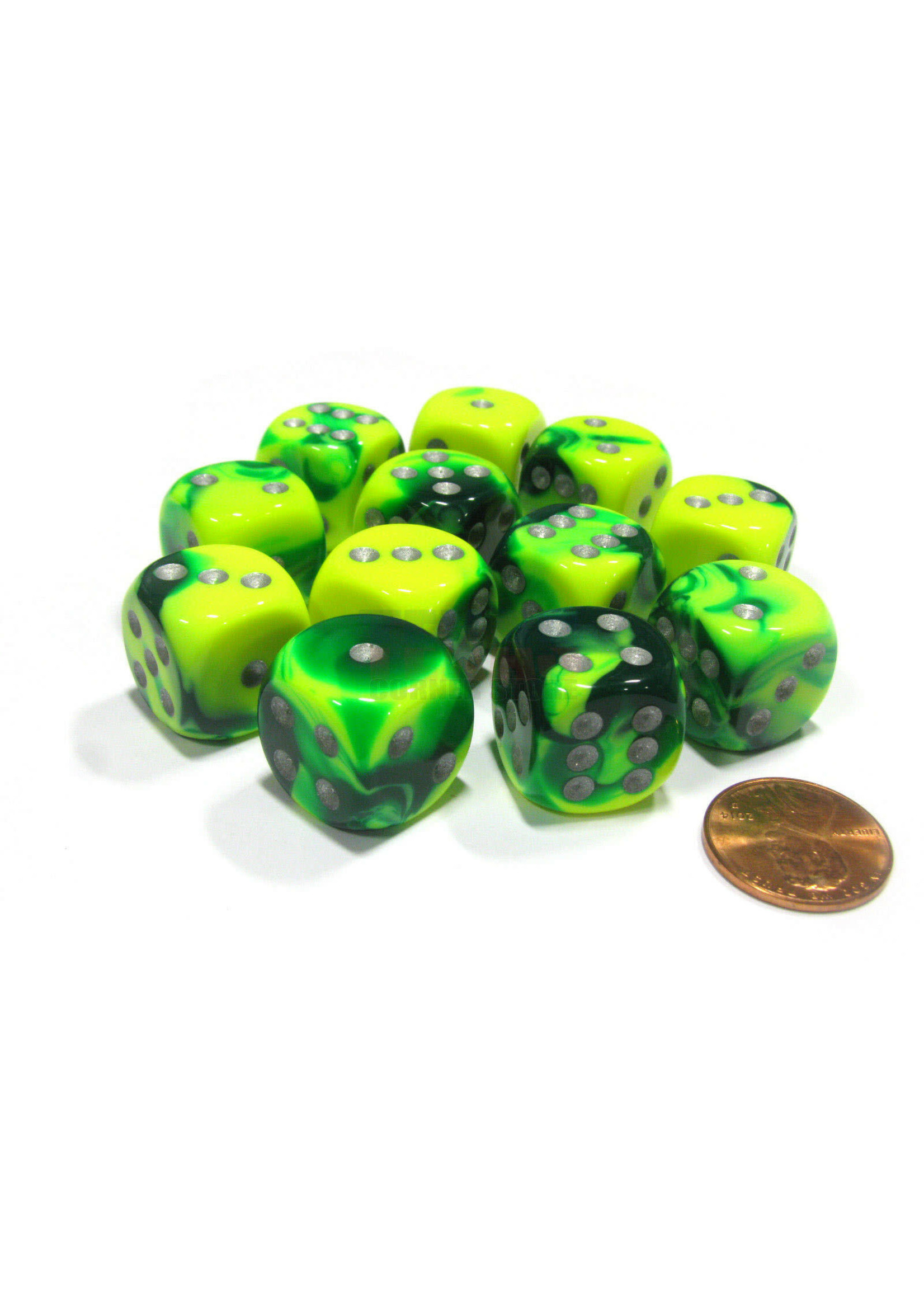 Chessex Gemini Green-Yellow/Silver D6 set