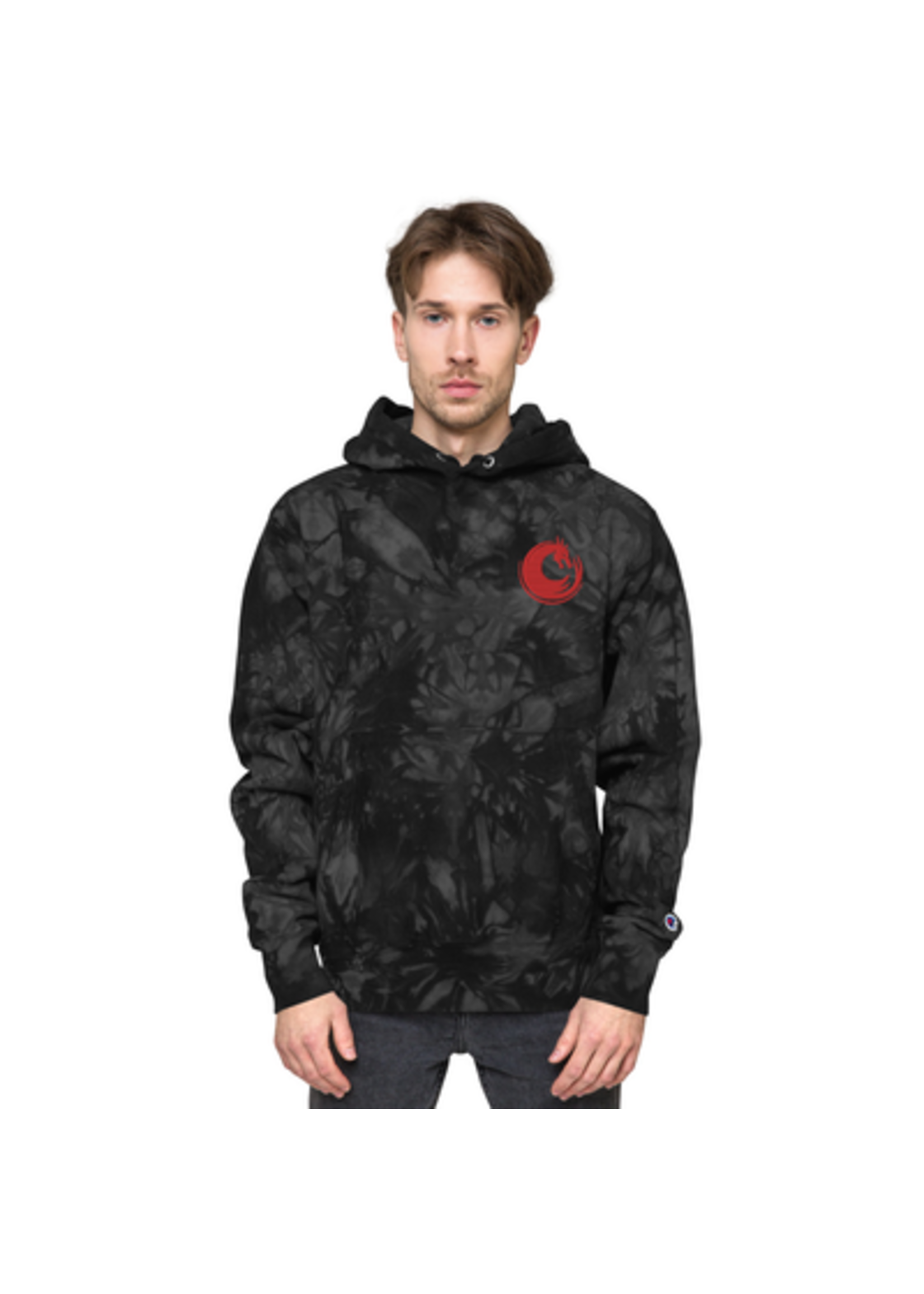 Champion Heavy Dragon Logo Black Tie-Dye Hoodie