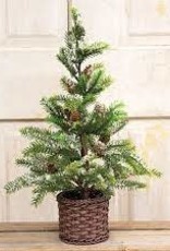 Christmas 2022 18inH Snowy Cypress Tree w. Willow basket-0/6pcs