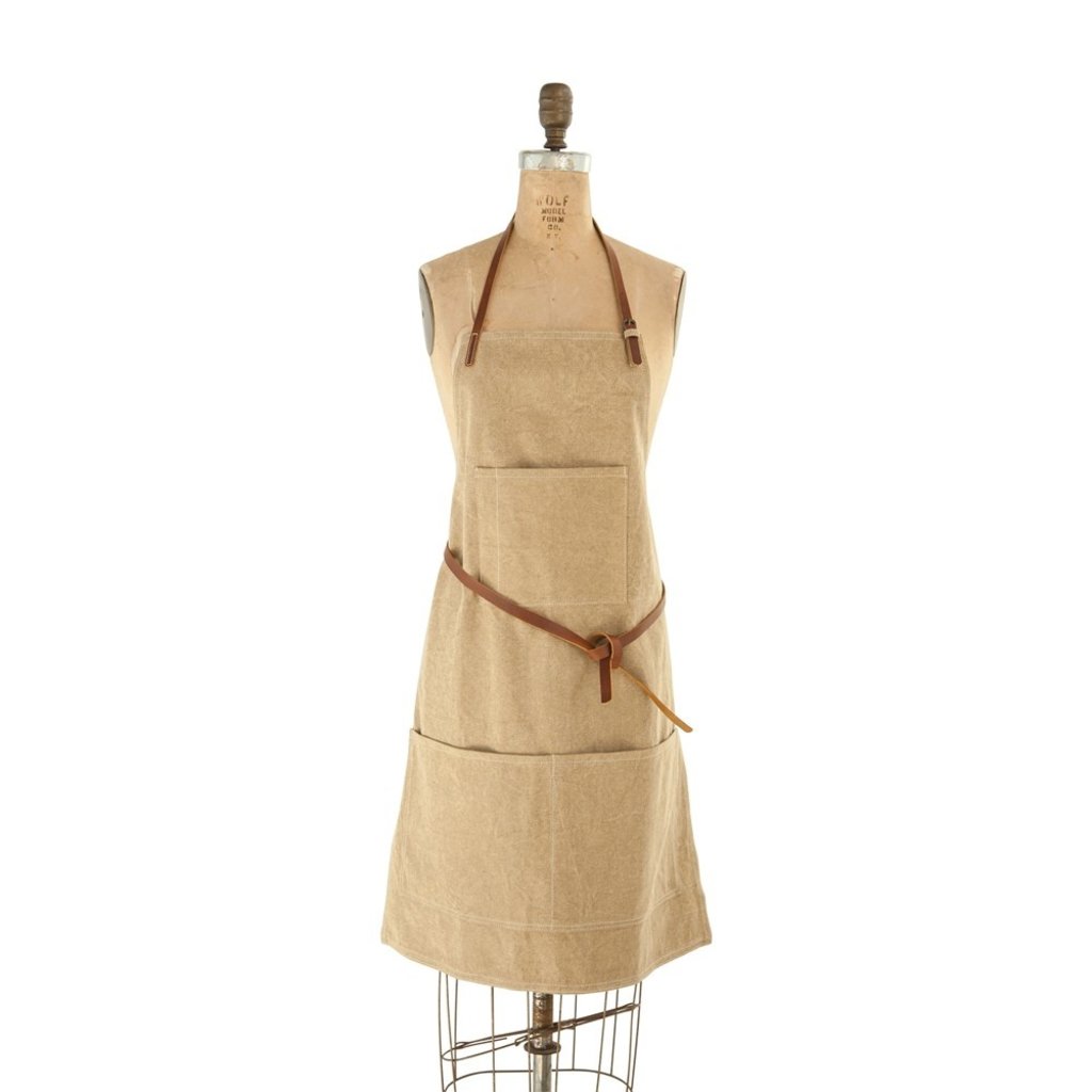 Cotton Canvas Apron w/ Pockets & Leather Ties