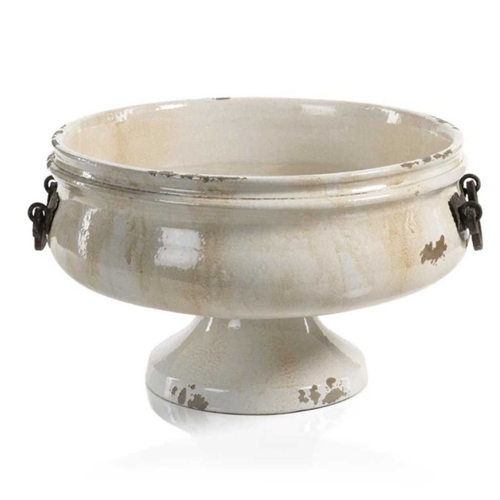 Corsica Pedestal Bowl w/ Iron Handles