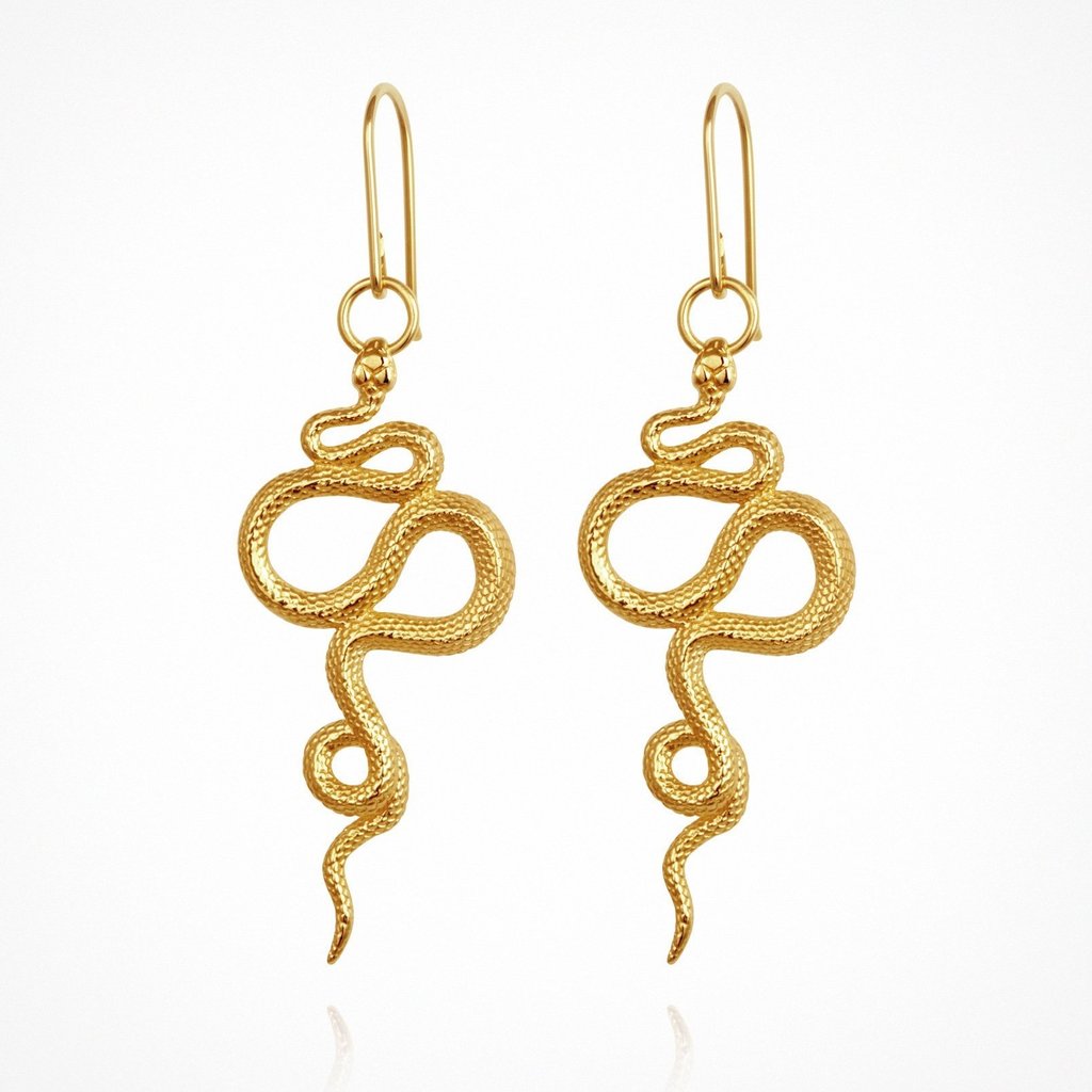 Temple Of The Sun Snake Earrings Gold Vermeil