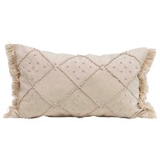 Woven Cotton & Linen Blend Lumbar Pillow w/ French Knots & Fringe