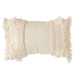Cotton & Chenille Woven Lumbar Pillow w/ Fringe