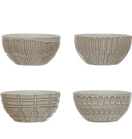 Debossed Stoneware Bowl, Set of 4, Each Vary