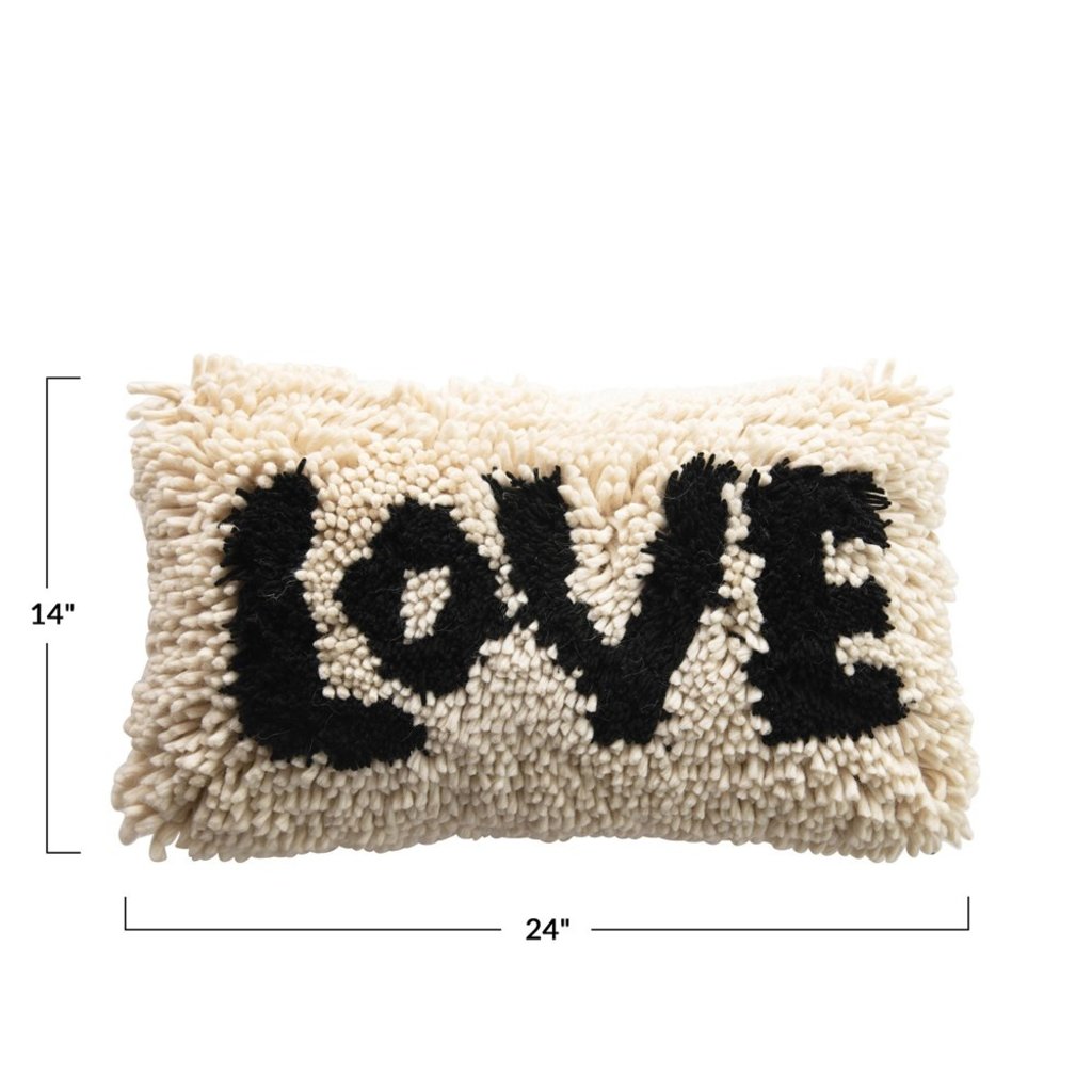 Woven Wool Shag Lumbar Pillow "Love"