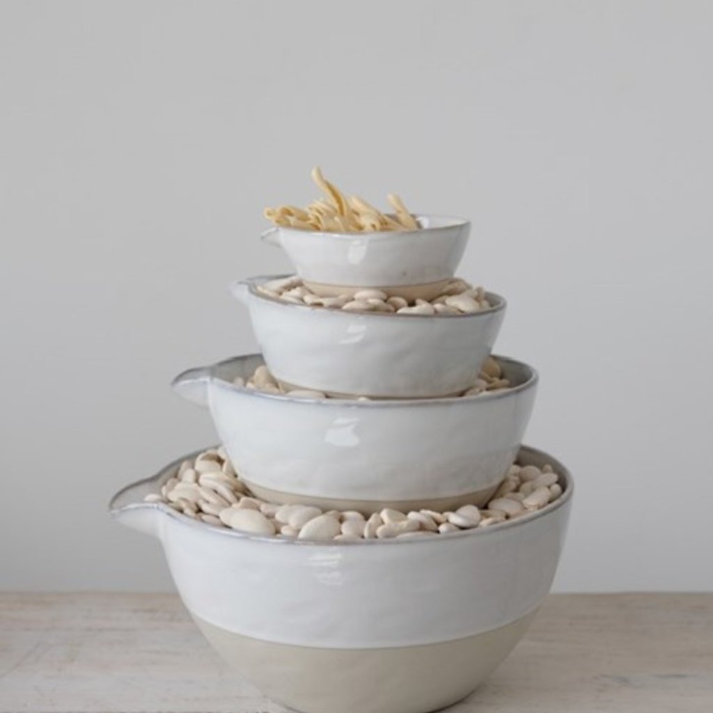Stoneware Batter Bowls White Reactive Glaze Set of 4