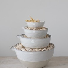 Stoneware Batter Bowls White Reactive Glaze Set of 4