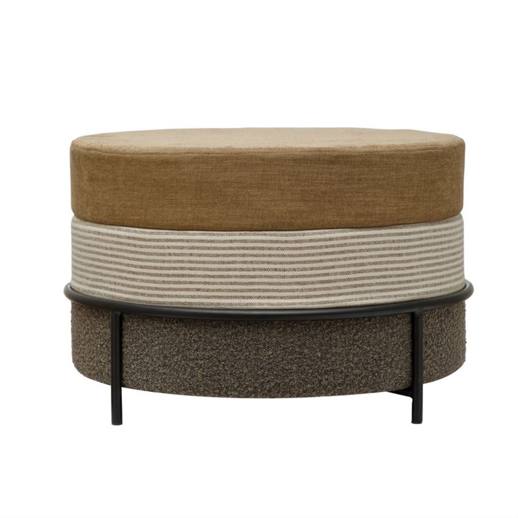 Fabric Upholstered Ottoman with Black Metal Legs