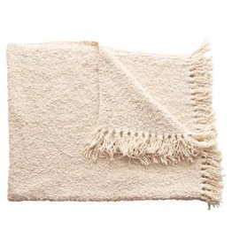 Cotton Blend Boucle Throw w/ Fringe