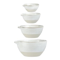 Stoneware Batter Bowls White Reactive Glaze Set of 4