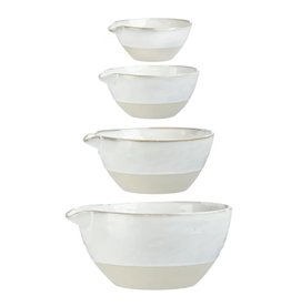 Stoneware Batter Bowls White Reactive Glaze Set of 4