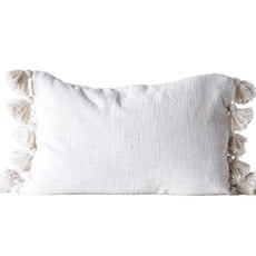 Cotton Woven Slub Pillow w/ Tassels, Cream