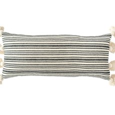 Cotton & Chenille Woven Striped Lumbar Pillow w/ Tassels, Black