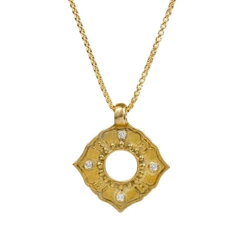 Lulu Anahata Yellow Bronze Necklace w 4 Diamonds
