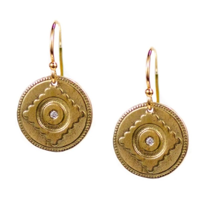 Lulu Leela Earrings Yellow Bronze w Diamond