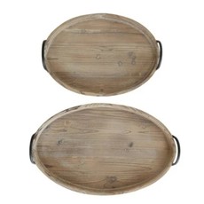 Wood Trays with Metal Handles, Set of 2