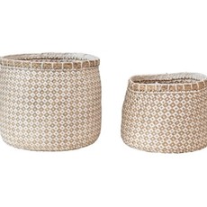 Hand-Woven Baskets with Pattern, Set of 2