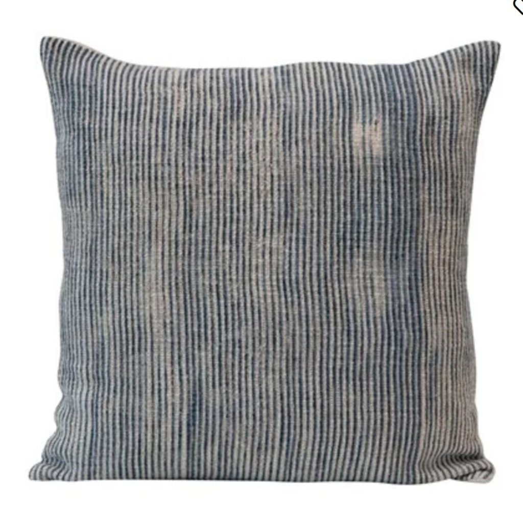Stonewashed Cotton Blend Slub Pillow with Stripes