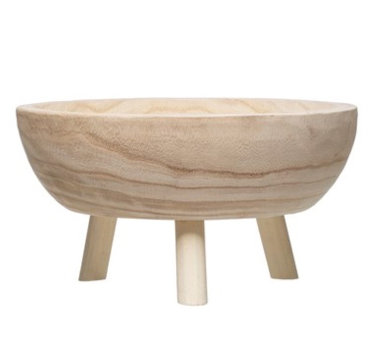 Decorative Paulownia Wood Footed Bowl Main St Mercantile