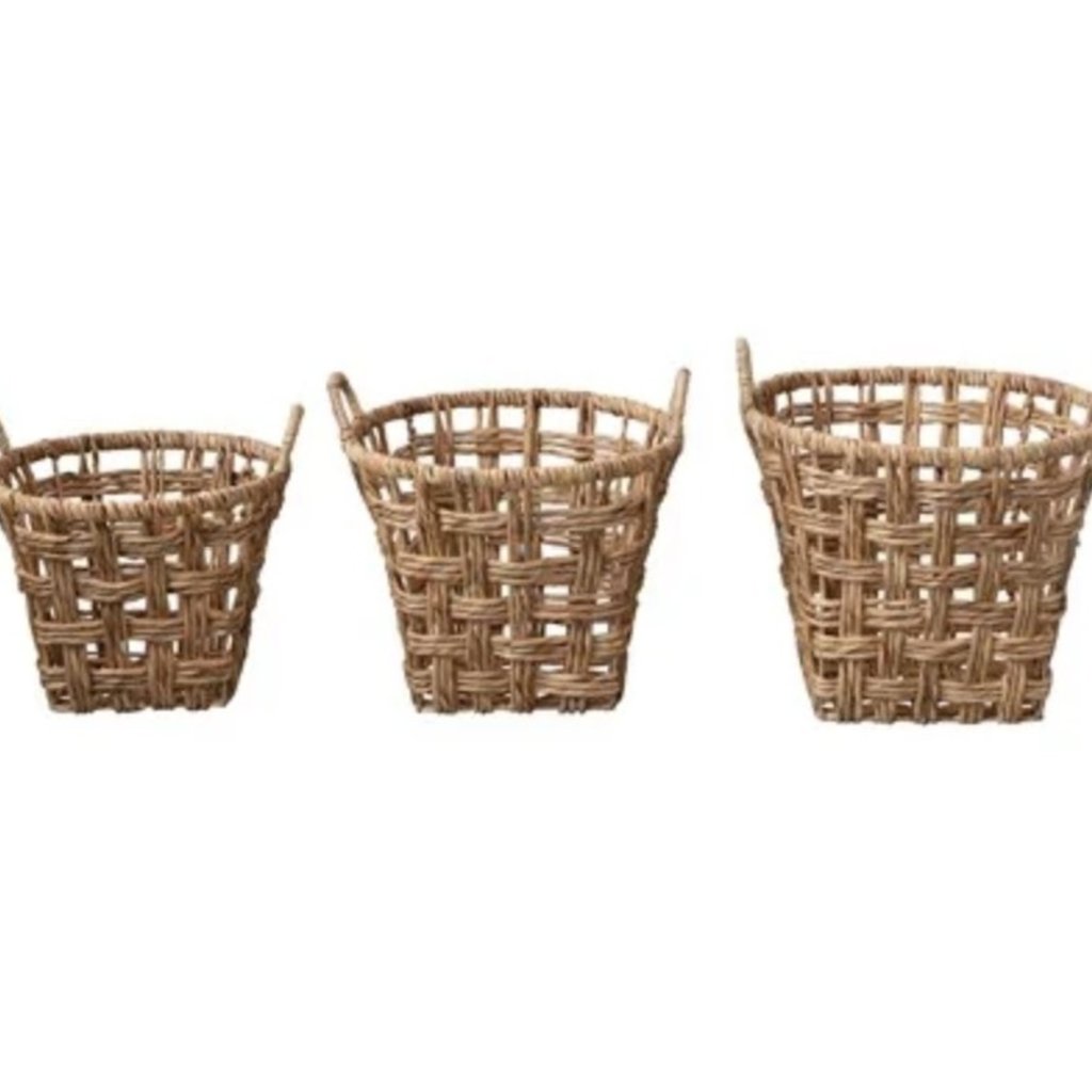 Hand-Woven Water Hyacinth Baskets S/3