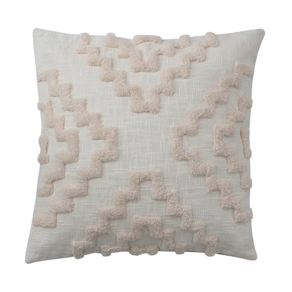 Cotton Tufted Pillow with Pattern and Chambray Back