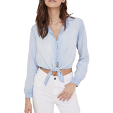 LONG SLEEVE TIE FRONT SHIRT W/ ELASTIC BACK