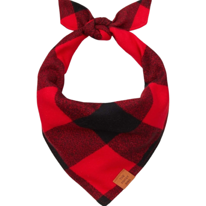 The Foggy Dog Red and Black Check Flannel Dog Bandana As Sized