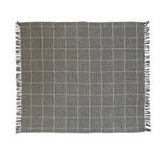 Cotton Flannel Throw with Gingham Pattern and Fringe