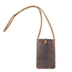 Sugarboo Brown Distressed Leather Phone Carrier - 4" x 7"