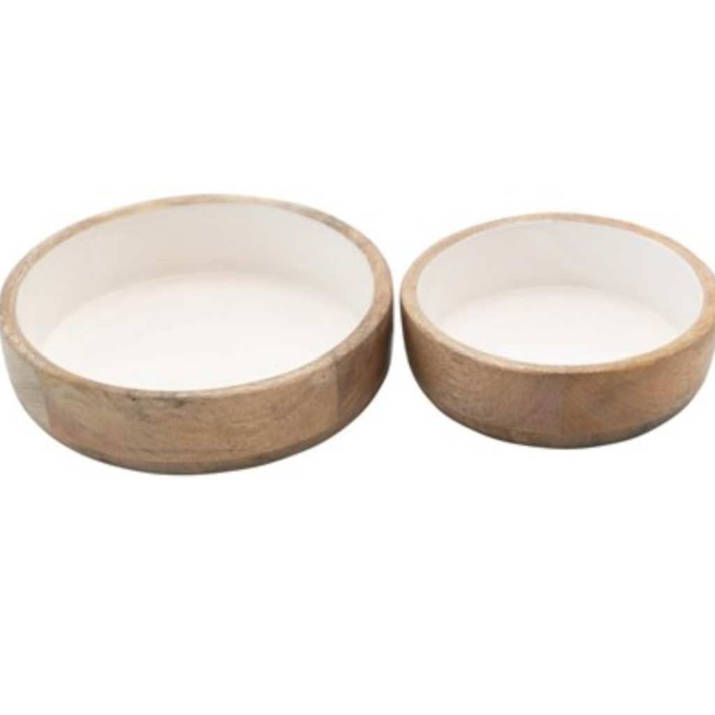Mango Wood Bowls with Enamel Interior, S/2