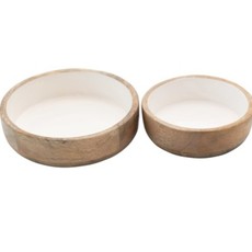 Mango Wood Bowls with Enamel Interior, S/2