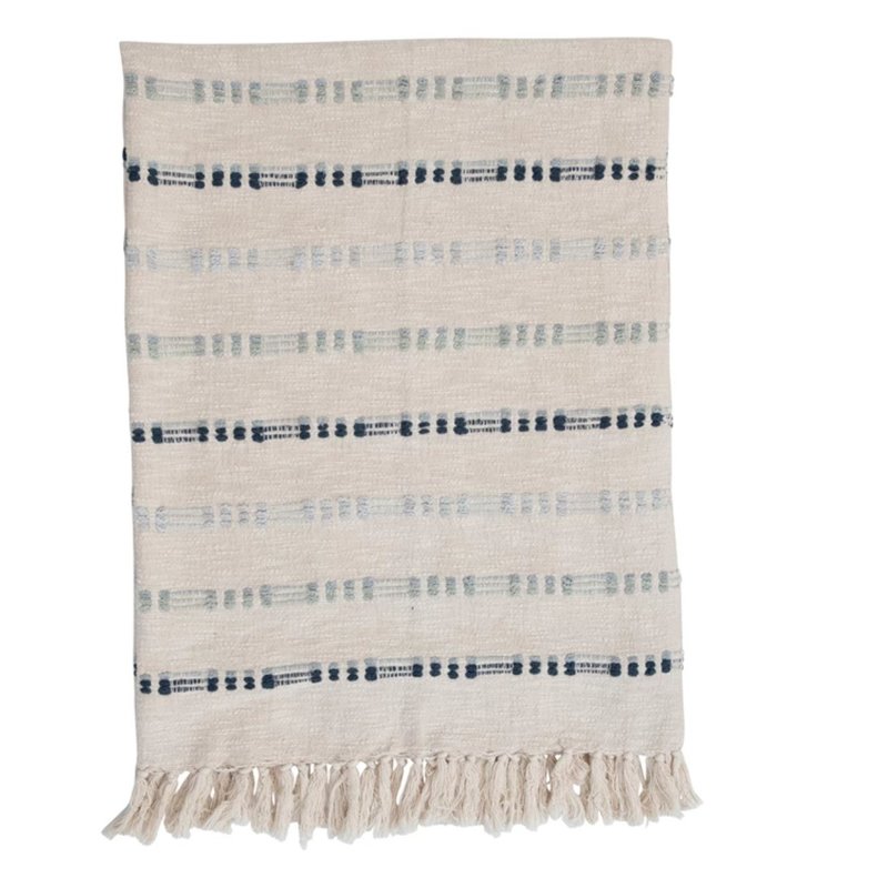 Woven Cotton Embroidered Throw w Fringe