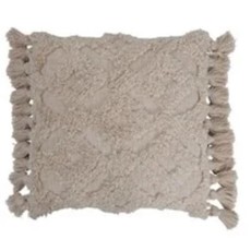 Woven Cotton Slub Pillow w Tufted Design & Tassels