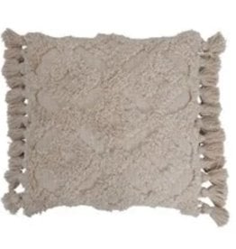 Woven Cotton Slub Pillow w Tufted Design & Tassels