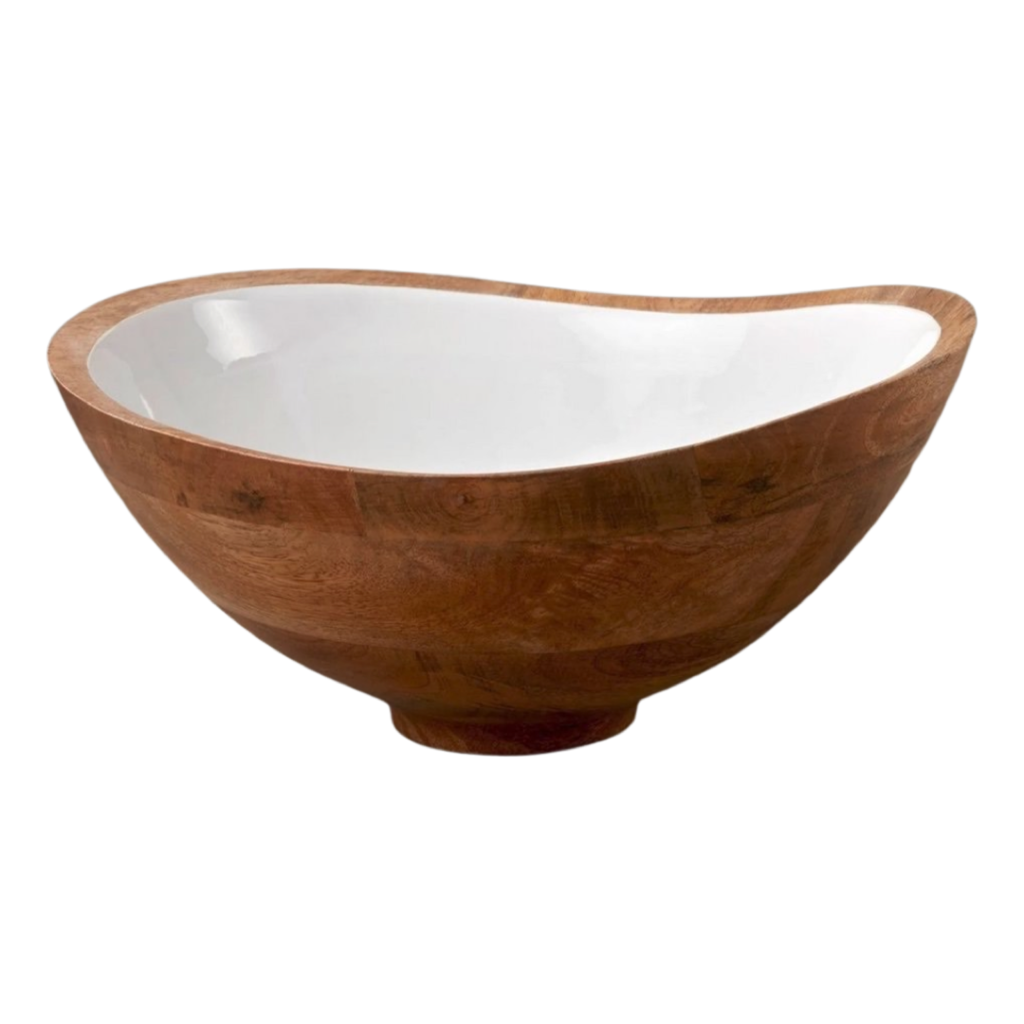 BE HOME Mango Wood & White Enamel  Bowl, Large