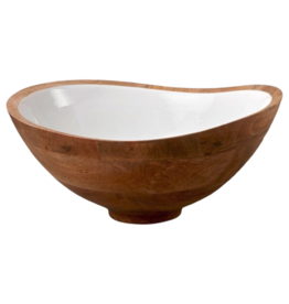 BE HOME Mango Wood & White Enamel  Bowl, Large