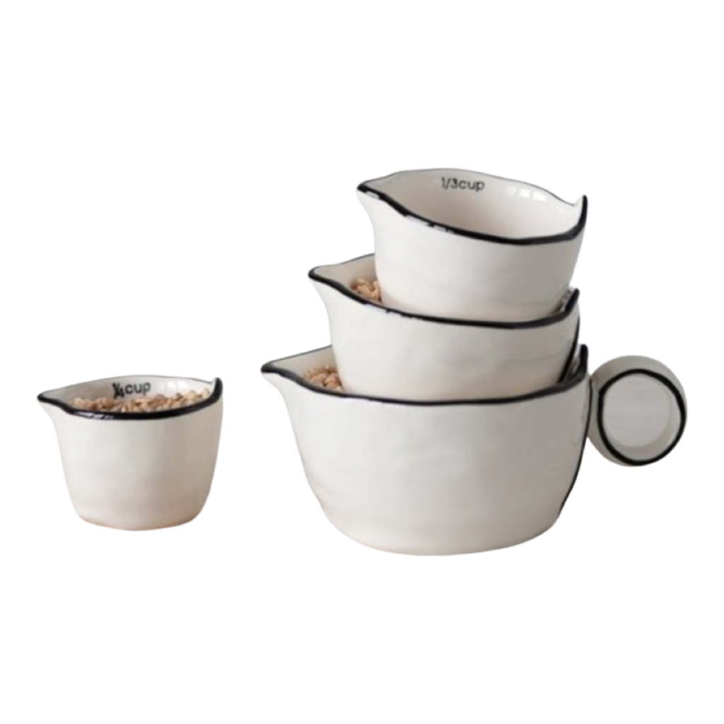 Cup Stoneware Measuring Cups, White w/ Black Rim, Set of 4